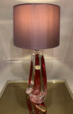 1950s Val St Lambert Red & Clear Glass Table Lamp