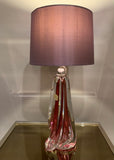 1950s Val St Lambert Red & Clear Glass Table Lamp