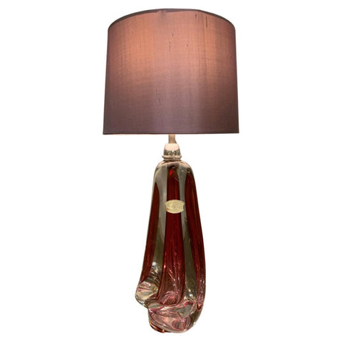 1950s Val St Lambert Red & Clear Glass Table Lamp