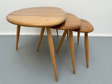 1960s Ercol Elm Pebble Set of 3 Nesting Tables