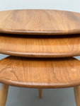 1960s Ercol Elm Pebble Set of 3 Nesting Tables