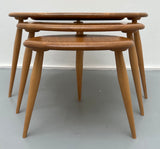 1960s Ercol Elm Pebble Set of 3 Nesting Tables