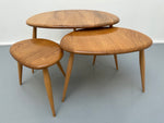 1960s Ercol Elm Pebble Set of 3 Nesting Tables