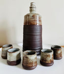 1960s French Studio Pottery Bottle & Five Cups