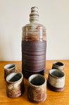 1960s French Studio Pottery Bottle & Five Cups