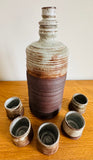 1960s French Studio Pottery Bottle & Five Cups