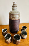 1960s French Studio Pottery Bottle & Five Cups