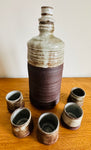 1960s French Studio Pottery Bottle & Five Cups