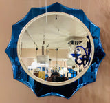 1960s Italian Cobalt Blue Sunburst Wall Mirror Fontana Arte Style