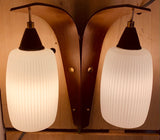 1960s Teak & Double Ribbed Glass Shade Wall Lights