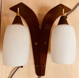 1960s Teak & Double Ribbed Glass Shade Wall Lights