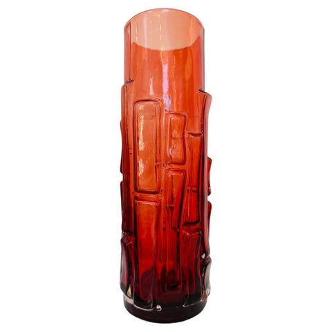 1960s Swedish 'Bark' Aseda Glasbruk Ruby Red Vase