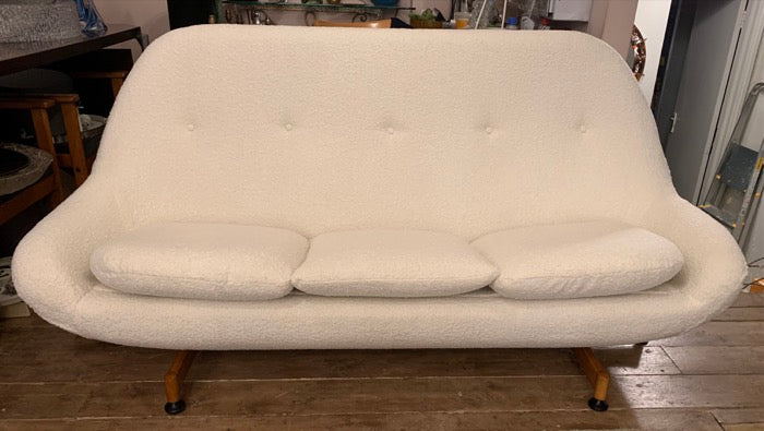 1960s Greaves and Thomas Egg Sofa in White Boucle Fabric