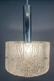 1970s Kaiser Frosted Glass & Chrome Hanging Light