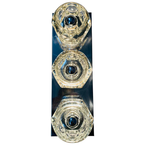 1970s Peill & Putzler Faceted Glass on Chrome Wall Lights