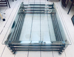 1970s Italian Stacked Rectangular Chrome & Glass Coffee Table