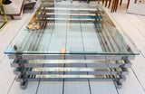 1970s Italian Stacked Rectangular Chrome & Glass Coffee Table