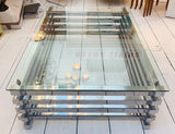 1970s Italian Stacked Rectangular Chrome & Glass Coffee Table