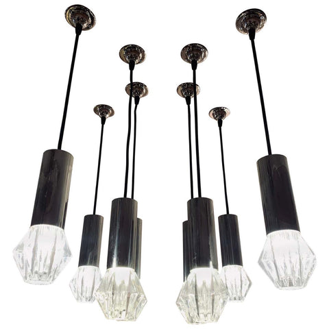 1970s German Chrome and Glass Pendant Lights