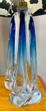 Pair of 1950s Val St Lambert Blue Glass Table Lamps