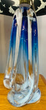 Pair of 1950s Val St Lambert Blue Glass Table Lamps