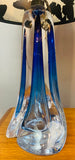 Pair of 1950s Val St Lambert Blue Glass Table Lamps