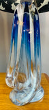 Pair of 1950s Val St Lambert Blue Glass Table Lamps