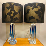 Pair of 1950s Val St Lambert Blue Glass Table Lamps