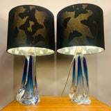 Pair of 1950s Val St Lambert Blue Glass Table Lamps