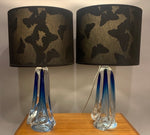 Pair of 1950s Val St Lambert Blue Glass Table Lamps