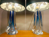 Pair of 1950s Val St Lambert Blue Glass Table Lamps