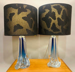 Pair of 1950s Val St Lambert Blue Glass Table Lamps