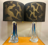 Pair of 1950s Val St Lambert Blue Glass Table Lamps