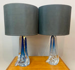 Pair of 1950s Val St Lambert Blue Glass Table Lamps