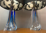 Pair of 1950s Val St Lambert Blue Glass Table Lamps