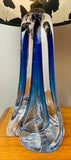 Pair of 1950s Val St Lambert Blue Glass Table Lamps