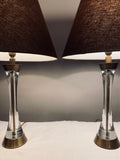 Pair of 1970s Brass & Lucite Table Lamps inc Shades