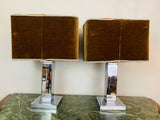 Pair of 1970s Square Chrome Table Lamps inc Original Shades