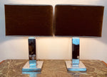 Pair of 1970s Square Chrome Table Lamps inc Original Shades