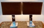 Pair of 1970s Square Chrome Table Lamps inc Original Shades