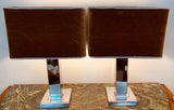 Pair of 1970s Square Chrome Table Lamps inc Original Shades