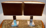 Pair of 1970s Square Chrome Table Lamps inc Original Shades