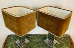 Pair of 1970s Square Chrome Table Lamps inc Original Shades