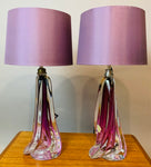 Pair of Val St Lambert Purple Crystal Glass Table Lamps