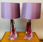 Pair of Val St Lambert Purple Crystal Glass Table Lamps