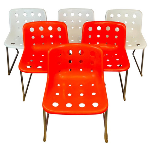 Set of 6 Red & White Robin Day Polo Sled Chairs