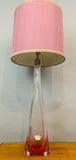 1950s Val St Lambert Pink & Clear Glass Table Lamp