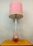 1950s Val St Lambert Pink & Clear Glass Table Lamp