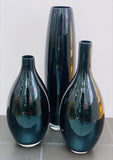 Set of Three Black & Clear Glass Vases