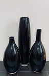 Set of Three Black & Clear Glass Vases